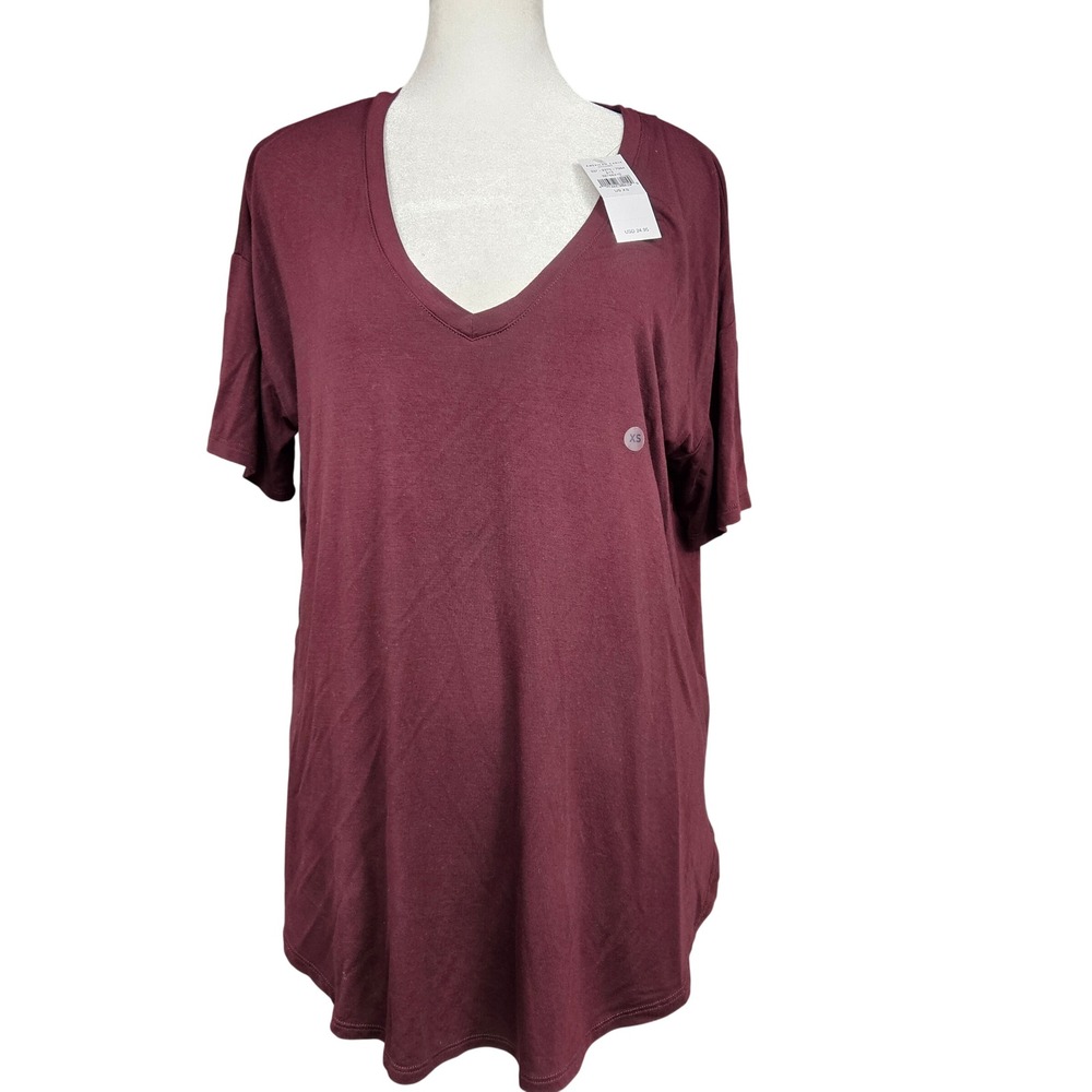 American Eagle Soft & Sexy V-Neck Tee Burgundy Maroon Oversized XS NEW